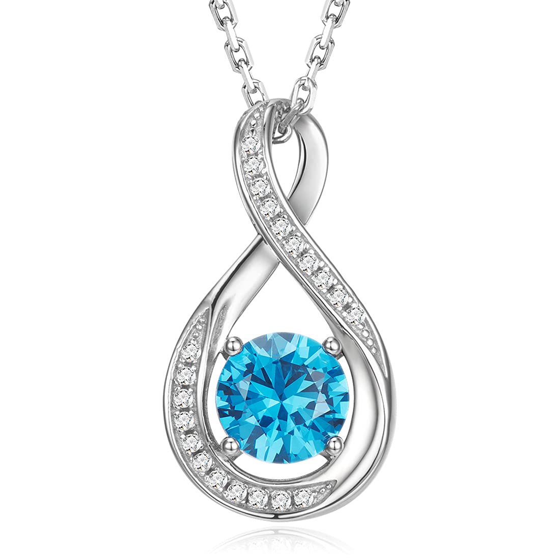 925 Sterling Silber Blau Aquamarin Halskette März Geburtsstein Halsketten für Frauen Infinity Anhänger Silber Kette Weihnachts Geschenke Damen Schmuck für Sie 45+5cm