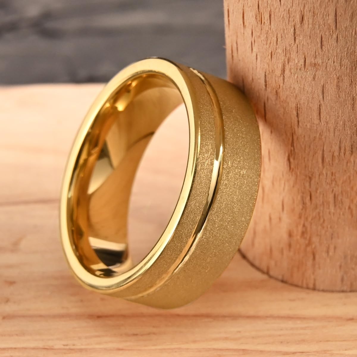 Golden Tungsten Carbide Ring for Men Women 8mm/6mm Sandblasted Inlaid Groove Men's Engagement Wedding Bands Fashionable and Luxurious