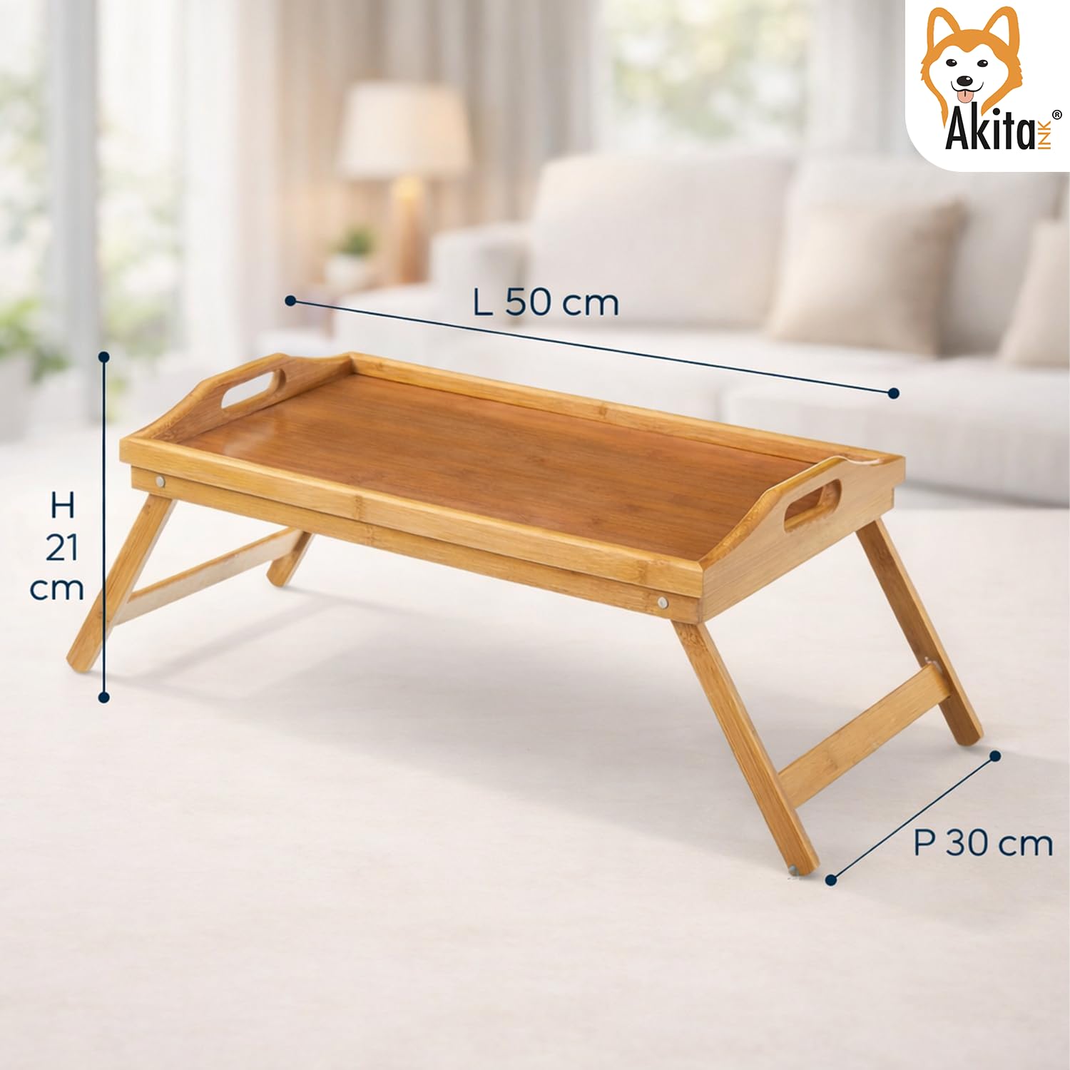 Vassoio Tavolino da Letto Pieghevole in Bamboo 50x30 cm - Tavolino per Colazione con Maniglie, Gambe Richiudibili, Ideale per Letto, Divano e Pc