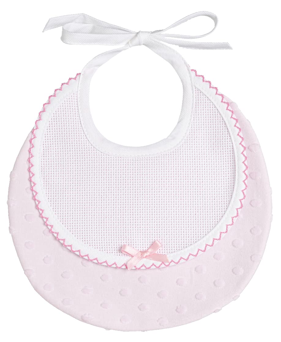 Filet - Round bib made of soft fabric with 3D effect with aida insert for embroidery, closure with flaps, made in Italy, pink