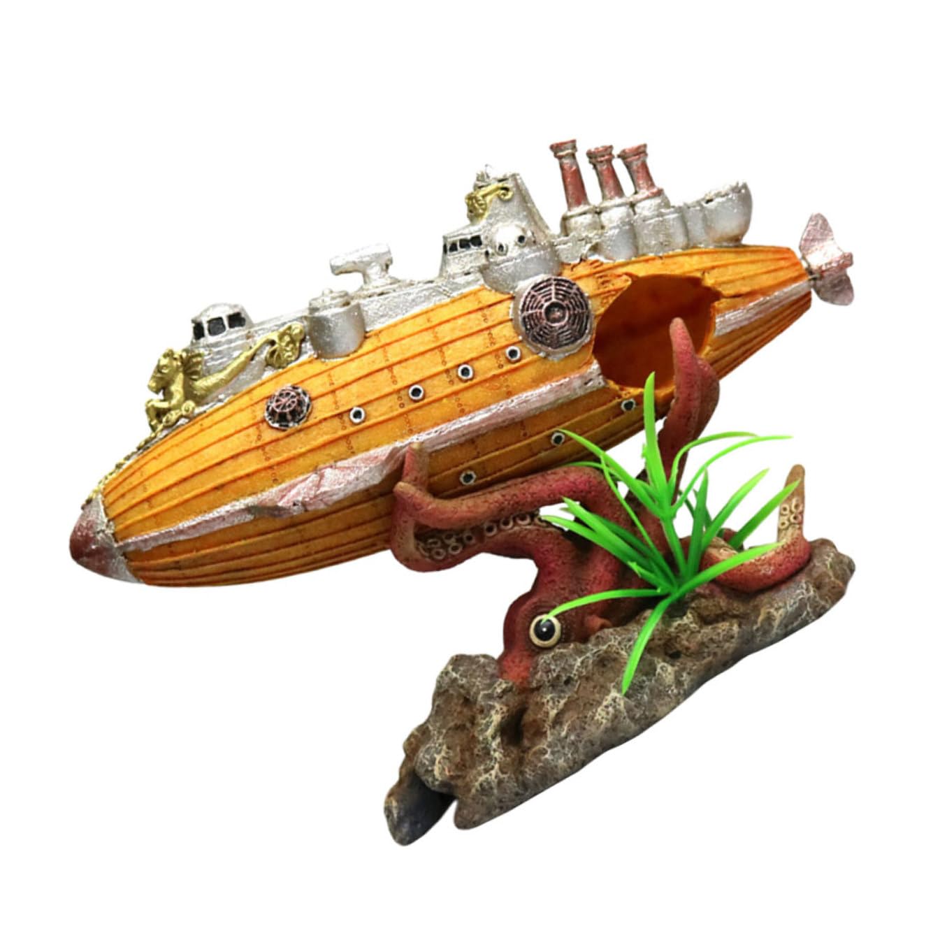 VANZACK Decoración de Octópodo de Naufragio Micropaisaje de Resina Decoración para Pecera Naufragios Miniatura Submarino de Resina Tu Acuario