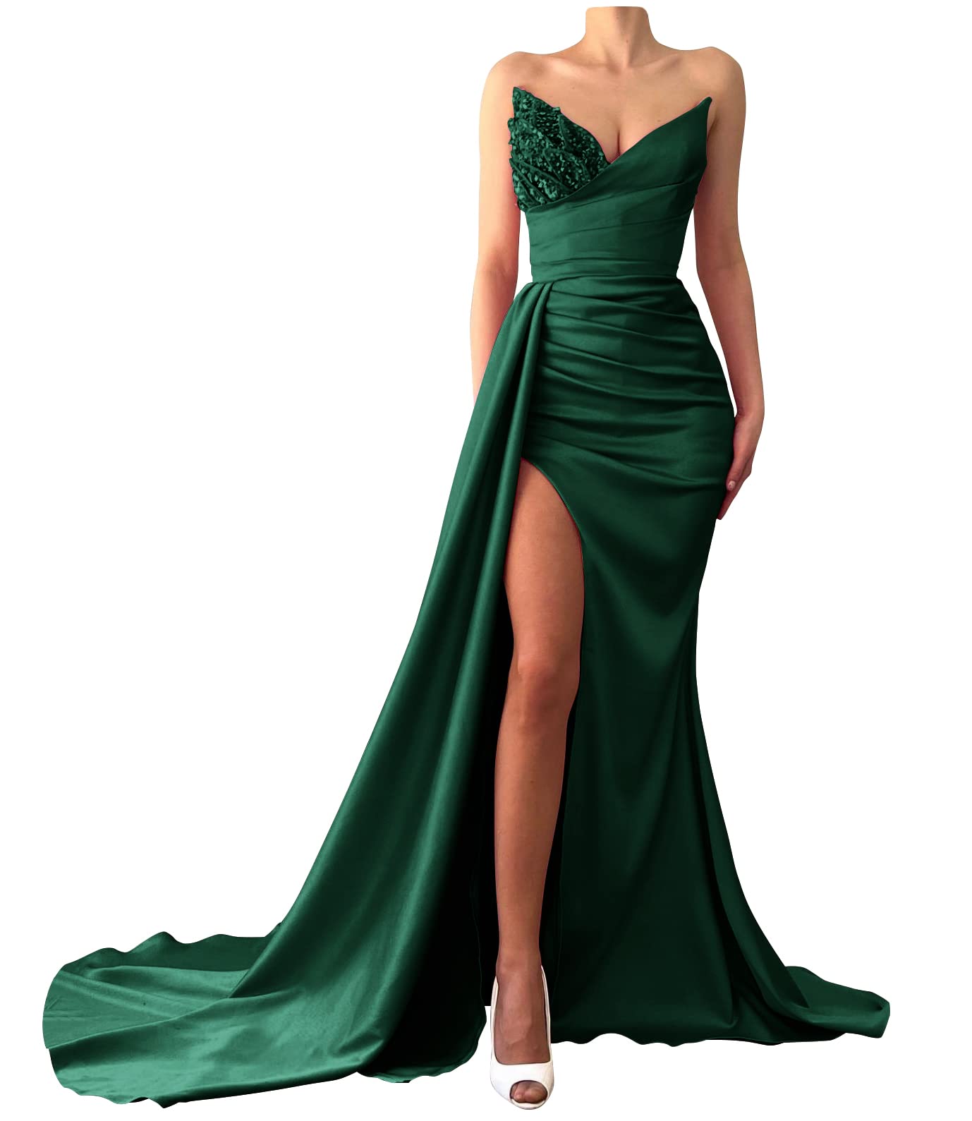 Prom Dresses 2026 Strapless Mermaid Sequin Beaded Satin Long Slit Evening Gowns for Women Bridesmaid Dresses