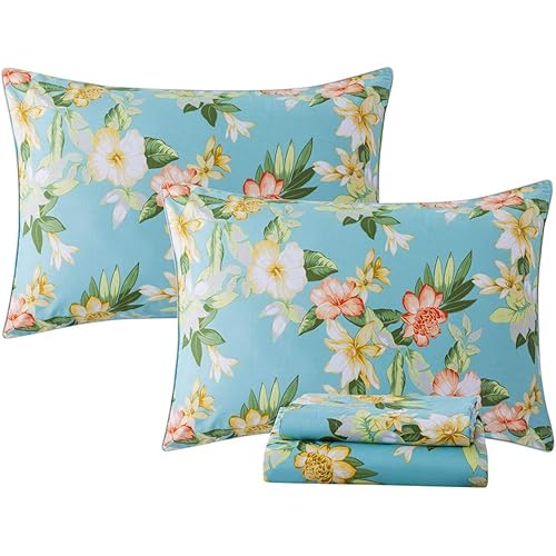 FADFAY Sheets Set King Elegant Watercolor Floral Bedding 800 Thread Count Luxury Vintage Farmhouse Bedding Hypoallergenic 100% Egyptian Cotton Deep Pocket Bed Sheets Set, 4 Pieces-King Size