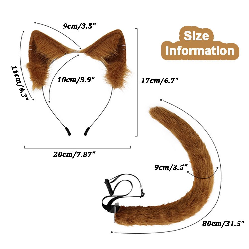 ILUFAM Cat Ears and Tail Set Cat Fox Ears Hair Hoop Long Animal Tail Halloween Anime Party Cosplay Costume Accessories (Black)