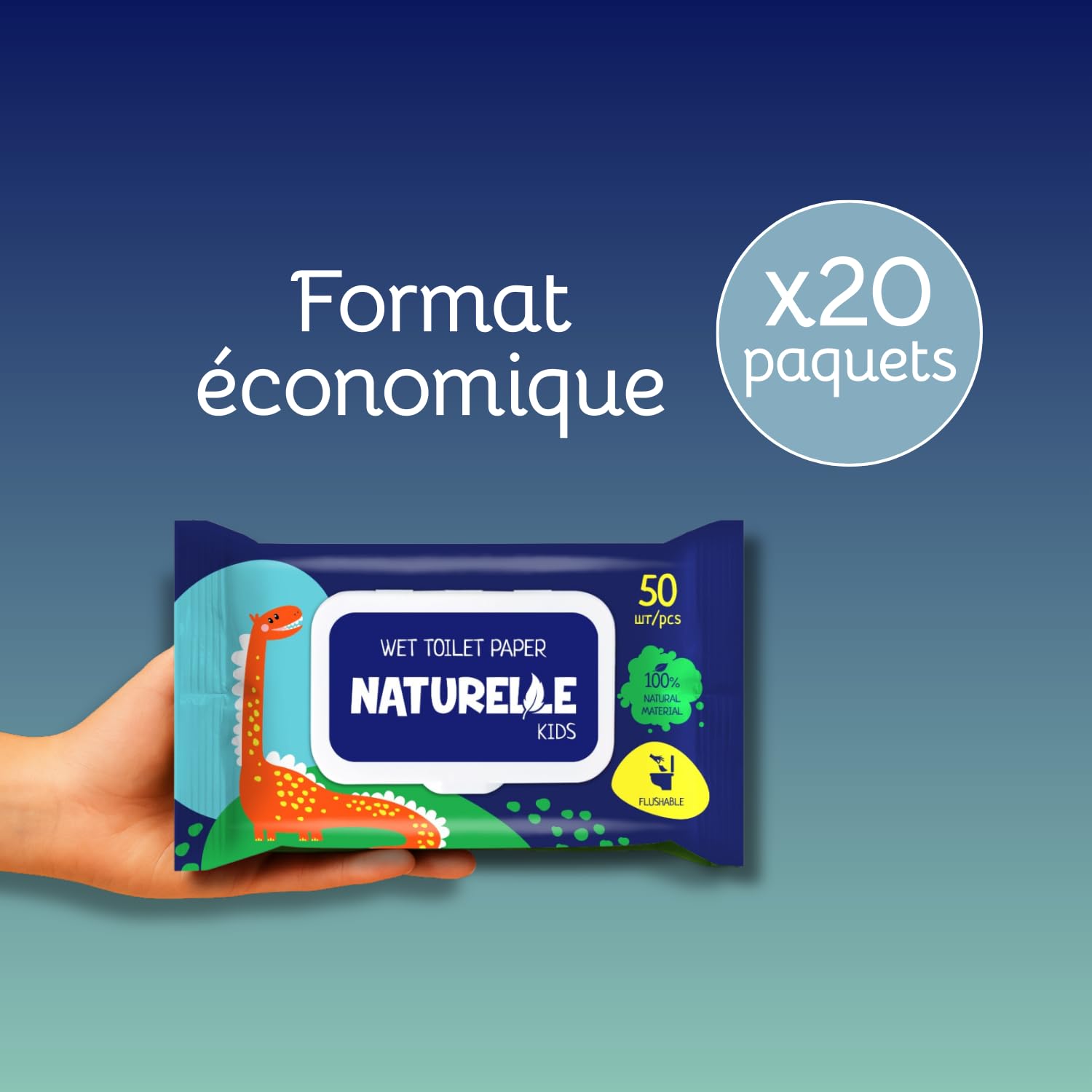 NATURELLE Kids Papier Toilette Humide pour Enfant (1000 unités) – Lingettes WC Jetables – Hygiène Douce et Pratique – Lot 20 x 50 Lingettes