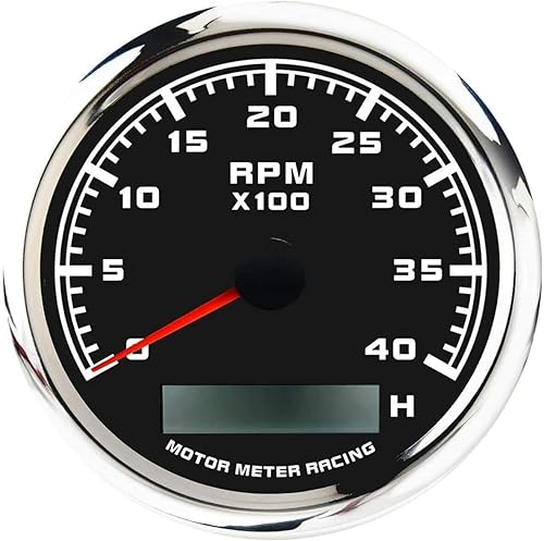 MOTOR METER RACING W Pro Tacómetro - Medidor de hora programable de 4000 RPM, impermeable, esfera negra, generador de barco LED blanco