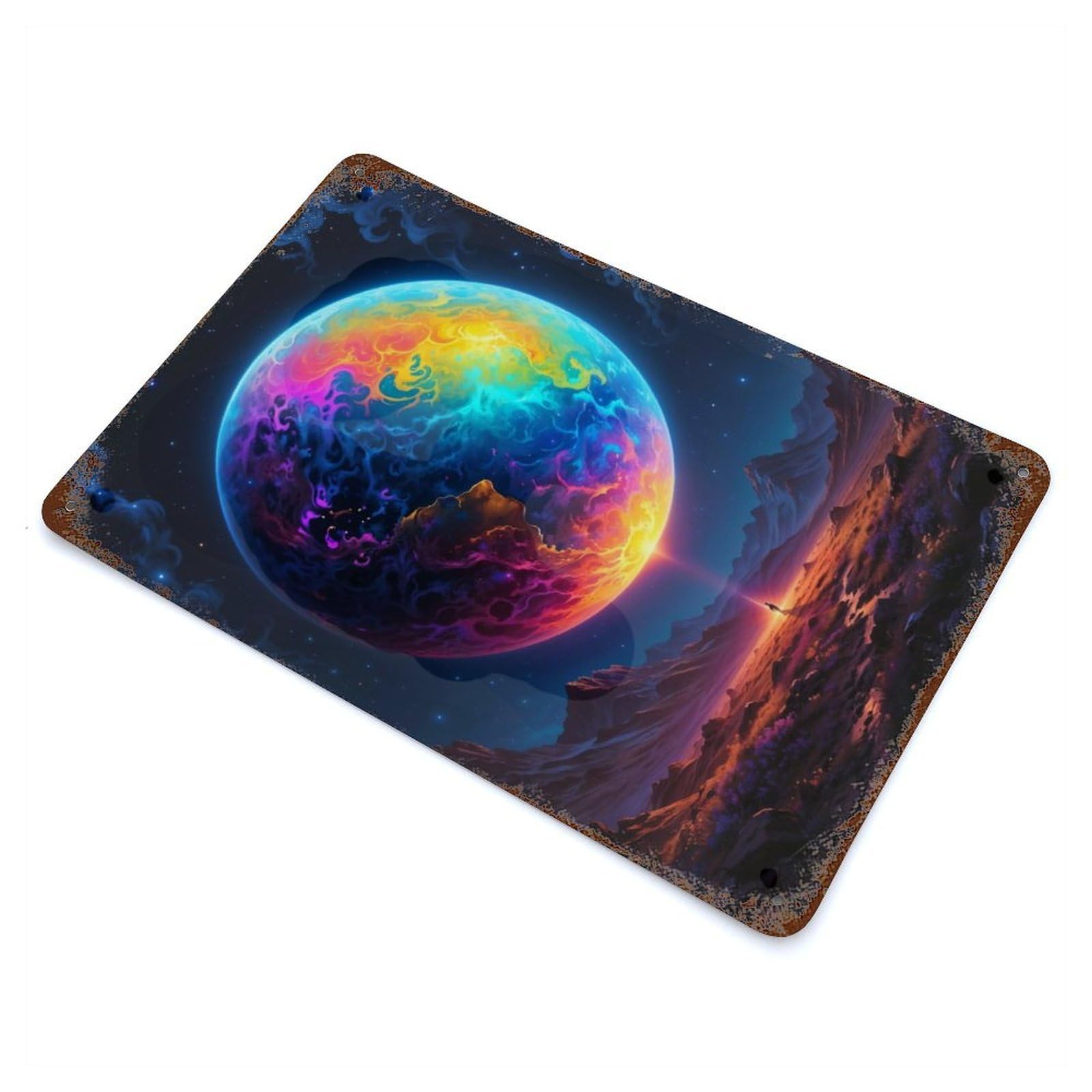 The Rainbow Planet Earth Vintage Metal Tin Sign 11.8"x7.9", for Cafe, Home Bar And Lounge Decor, Vintage Wall Decor