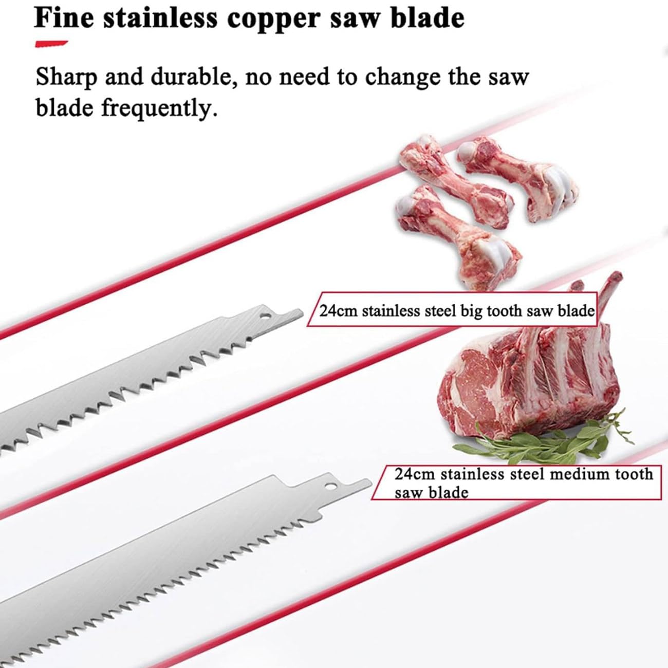 Sega elettrica da macellaio per carne e ossa - Sega alternativa in acciaio inossidabile con 2 batterie + 3 lame per sega, per bistecche, cosce di pollo, braciole di maiale, lische di pesce