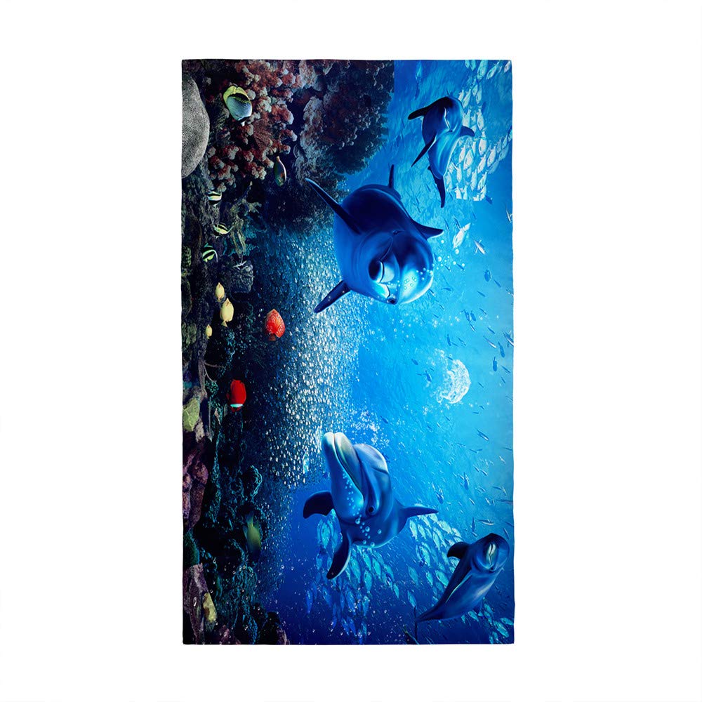 Surwin Men's Dolphin 3D Ocean Large Beach Towel Microfibre Bath Towel Quick Dry Lightweight Summer Towels For Travel, Swim, Camping, Fitness, Sports, Yoga (70X150cm,)