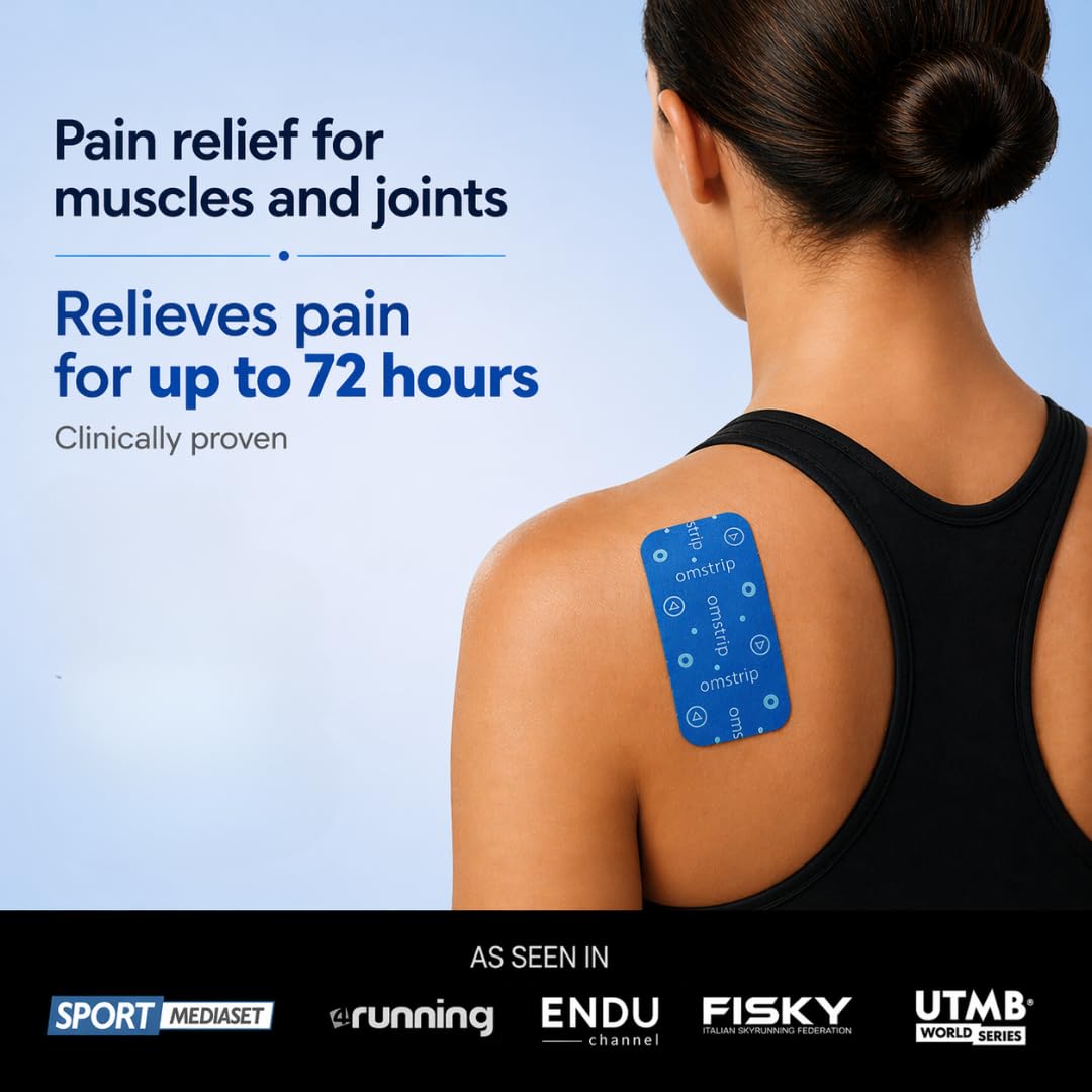 Omstrip Wellness Cerotti Bioattivi (8 Pezzi), Sollievo Naturale Drug-Free di 72 Ore per Dolori Muscolari, Tensione e Benessere Quotidiano, Cerotto Kinesiologico con FIR e Tecnologia F7 Brevettata