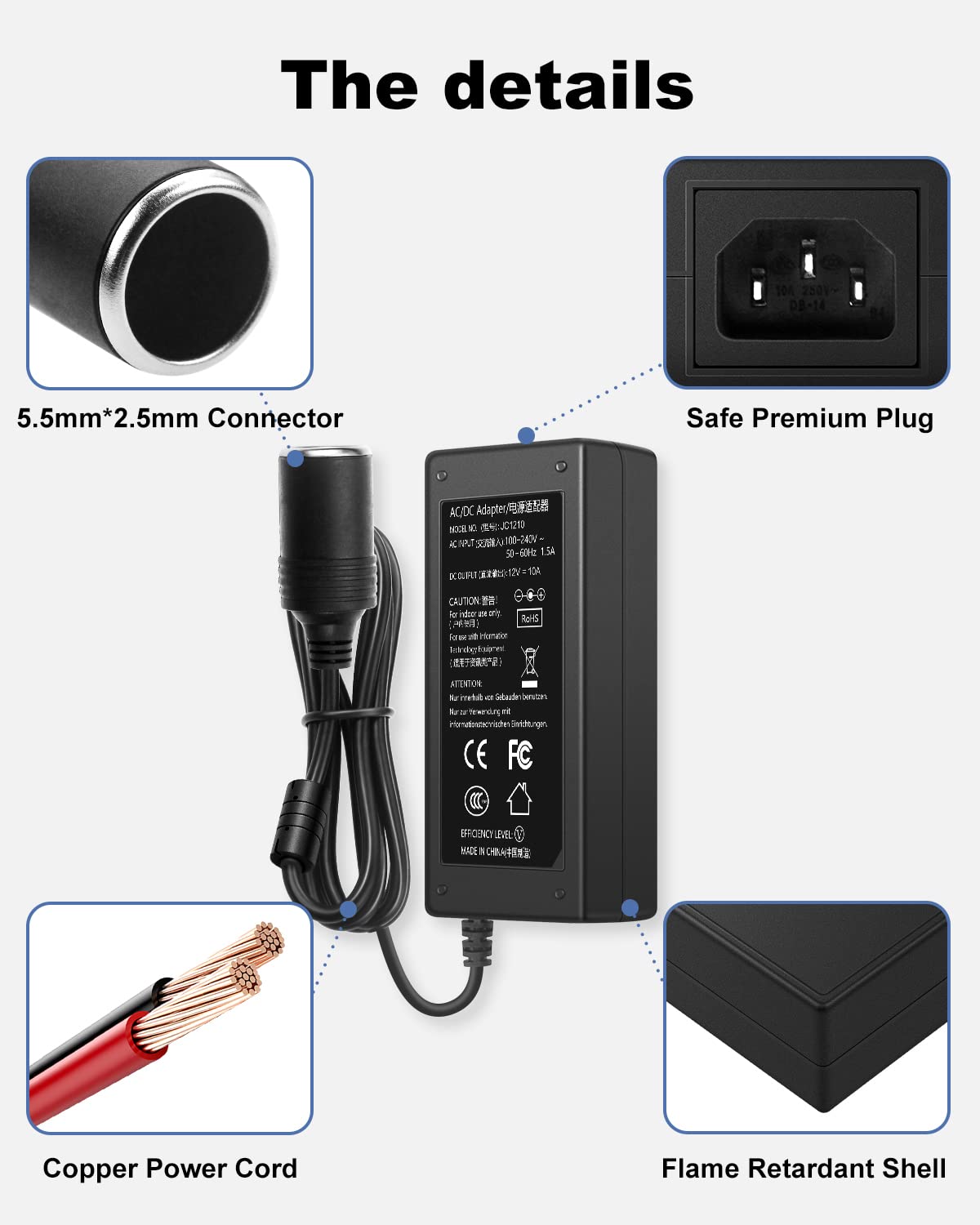 DC 12V 10A Power Supply AC to DC Converter 120V to 12V Converter with Car Cigarette Lighter Socket Adapter for Car Air Fan Vacuum Cleaner Dash Cam - Image 3 thumbnail