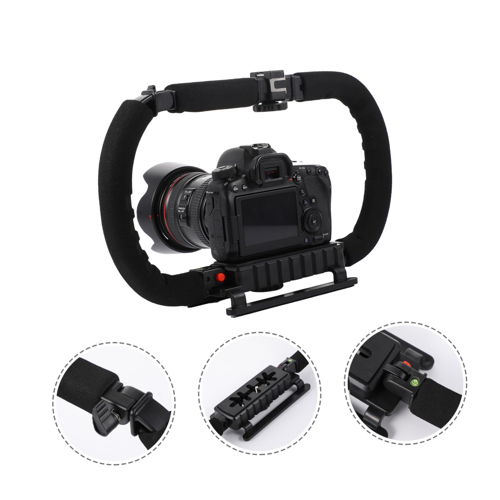 Stabilizzatore Camera Portatile Pieghevole Nero Attacco | Supporto per Smartphone e Reflex, Foro 1/4 Pollice, 3 Hot Shoe per Accessori