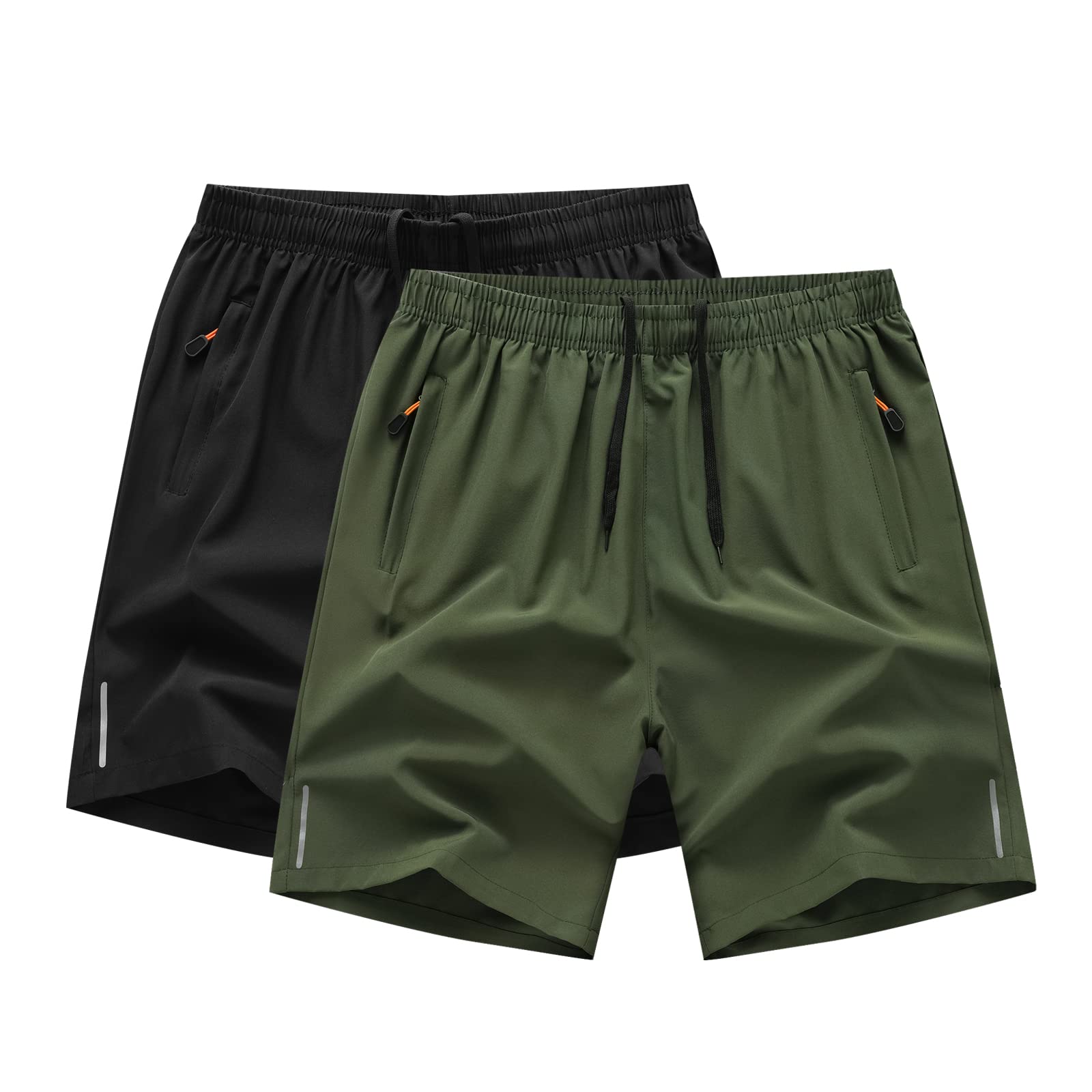 XiaoLongRen Boys Outdoor Running Shorts Quick Dry Lightweight Gym Shorts with Zipper Pockets(089057BK+Green-14)