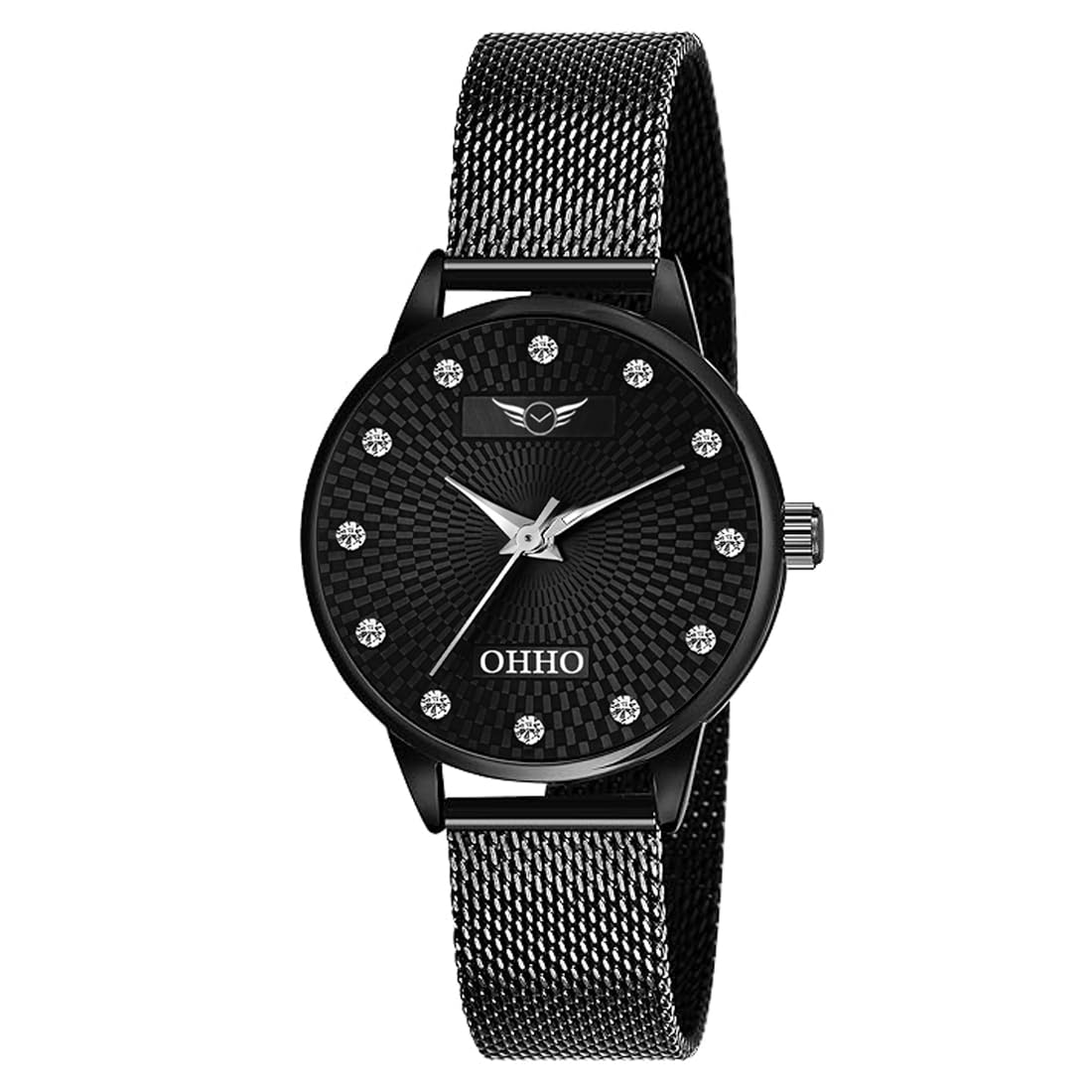 OHHO Black Plated Mesh Chain Analog Wrist Watch for Women (Black/Silver Dial) (Black) (B0CY5PZRQX) Amazon Price History, Amazon Price Tracker