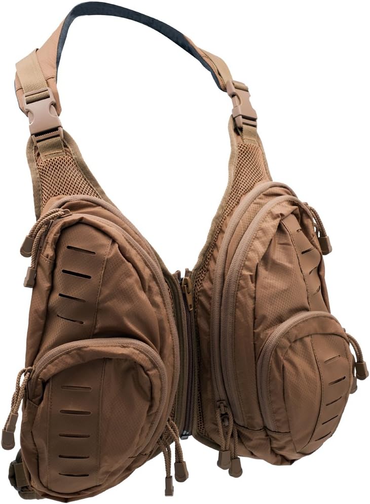 LA Police Gear Tactical Chest Pack Attachment, Vest Pocket Storage System, Backpack Chest Pockets - Brown