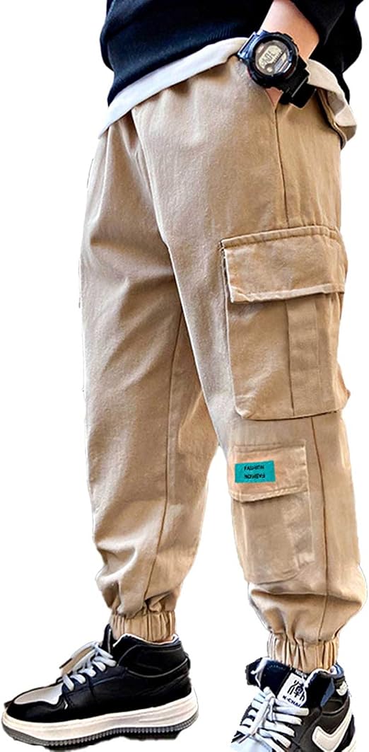 Amazon.com: Aislor Pantalones cargo de algodón con cintura elástica para  niños y niños, pantalones cargo con puños, pantalones casuales : Ropa,  Zapatos y Joyería