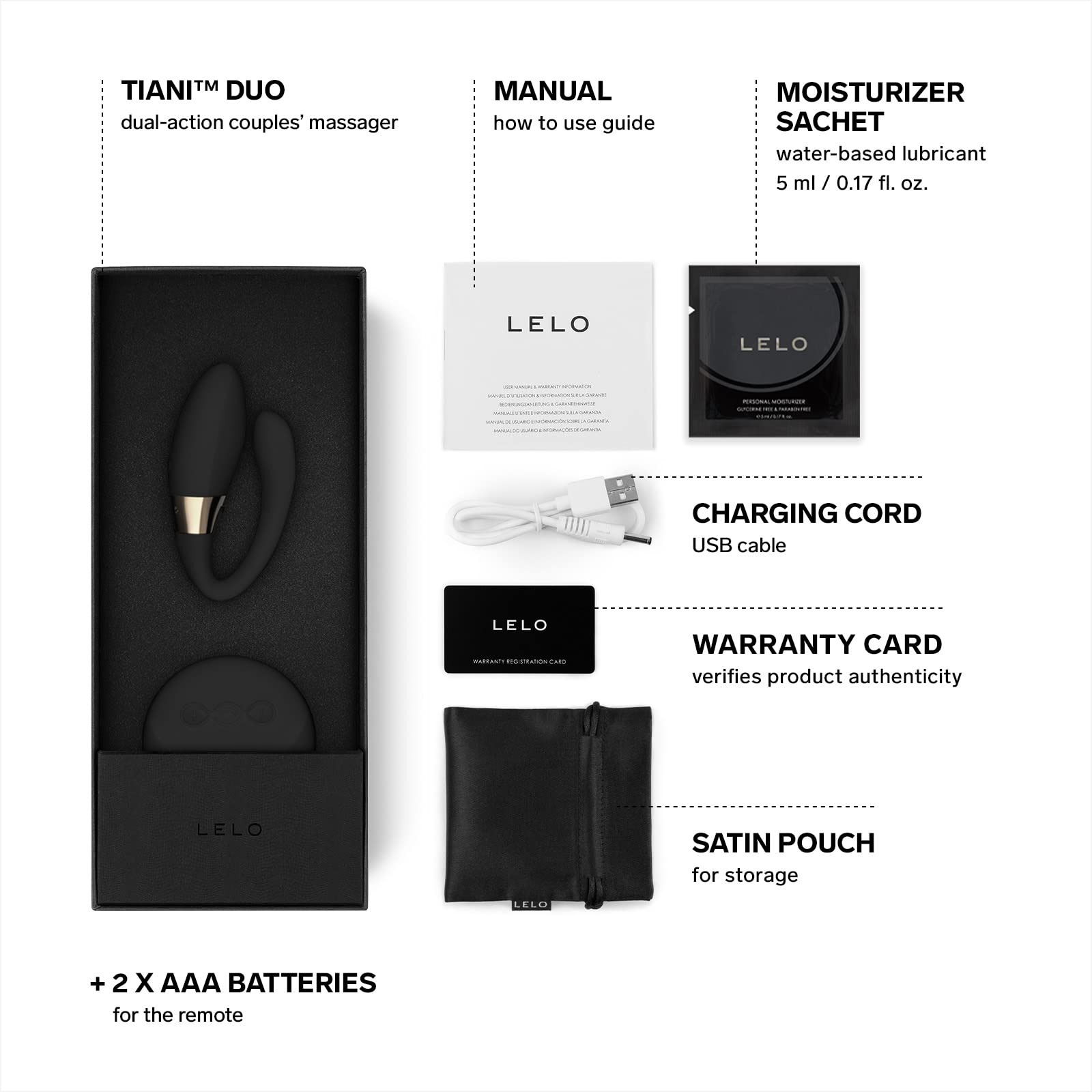 LELO TIANI Duo, Vibrador Sexual, Juguetes Sexuales para Usar Durante el Coito, Juguete Erótico para Parejas, Sumergible y 8 Modos de Vibración, Vibradores Control Remoto (Black)
