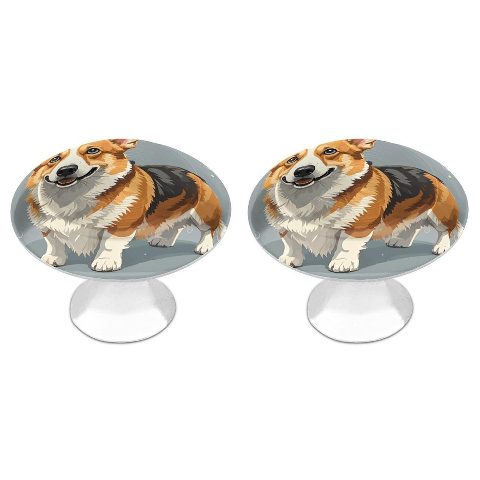 FekiLoot Corgi Pattern Corgi Pattern Cabinet Knob 2 Pack Mini Round Drawer Pulls Stainless Steel Dresser Drawer Knobs Kitchen Drawer Hardware for Bathroom Dresser Closet Door Knobs