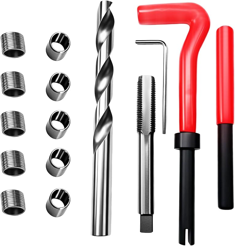 M10×1.5mm Thread Repair Kit, Auto Rethreading Tool Set with Drill Bits Taps Inserts Breakoff Installation Tool, Portable Metric Thread Repair Kit for Rethreading Internal Threads