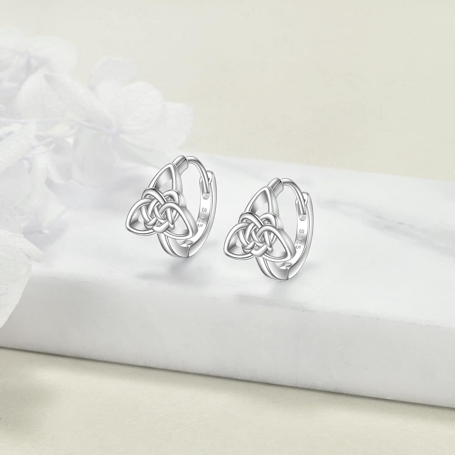 WINNICACA Celtic Earrings for Women 925 Sterling Silver Triangle Celtic Knot Huggie Hoop Earrings Irish Jewelry Gifts for Women Daughter Her Wife Mom Anniversary Birthday Christmas