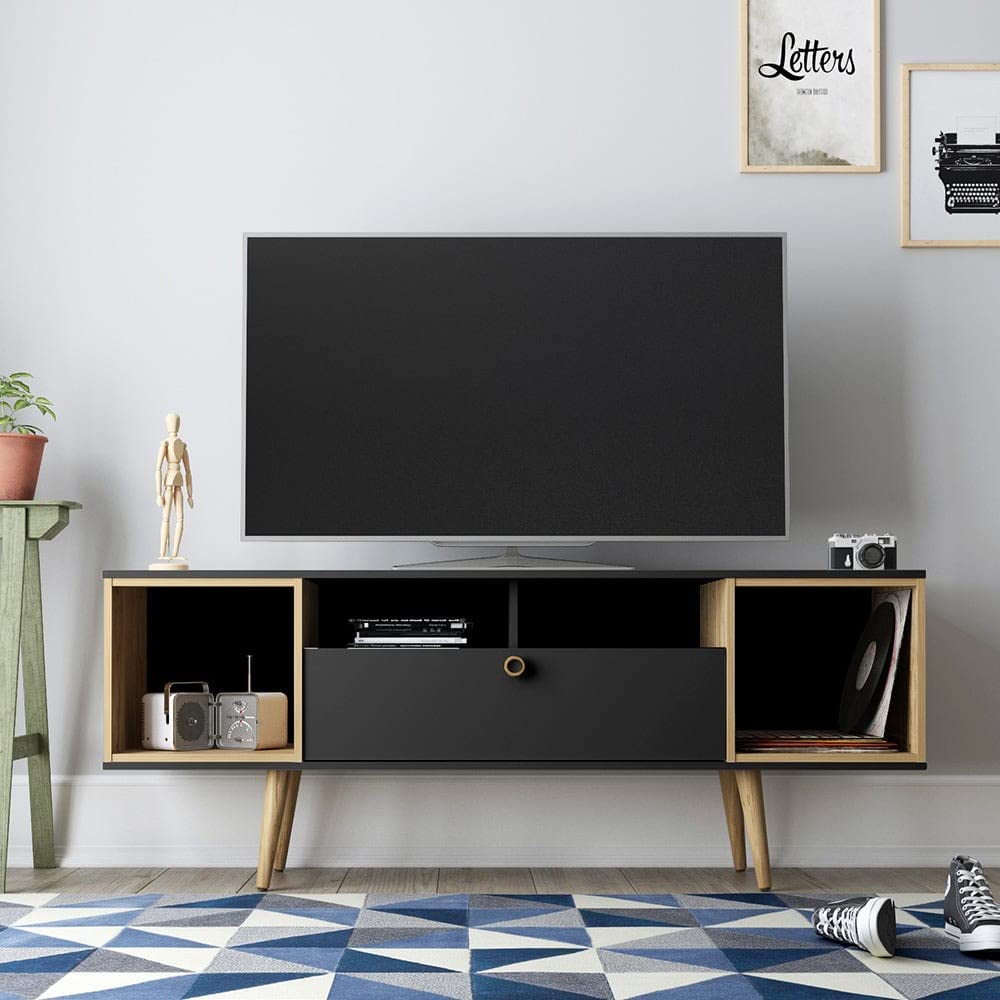 Danube Home Larsen TV Cabinet for up to 65 Inches TV I Entertainment Modern Design Wall Unit Furniture I Wooden TV Stand for Living Room, Bedroom I Made in Brazil TV Rack - Pretto Fosco/Cinnamon