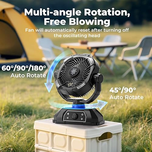 Miniatura 6 de Ventilador de campamento recargable de 30000 mAh con linterna RGB, 0-100 velocidades de viento, portátil, funciona con pilas, oscilante con pantalla