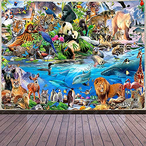Aidatain Forest Animal Tapestry Tropical Lion Tiger Cheetah Polar Bear Wolf Giant Panda Dolphin Ocean World Tapestry Flannel Large Size 80X 60 Inches Tapestry For Bedroom Living Room Gtlmat182 #TOP12