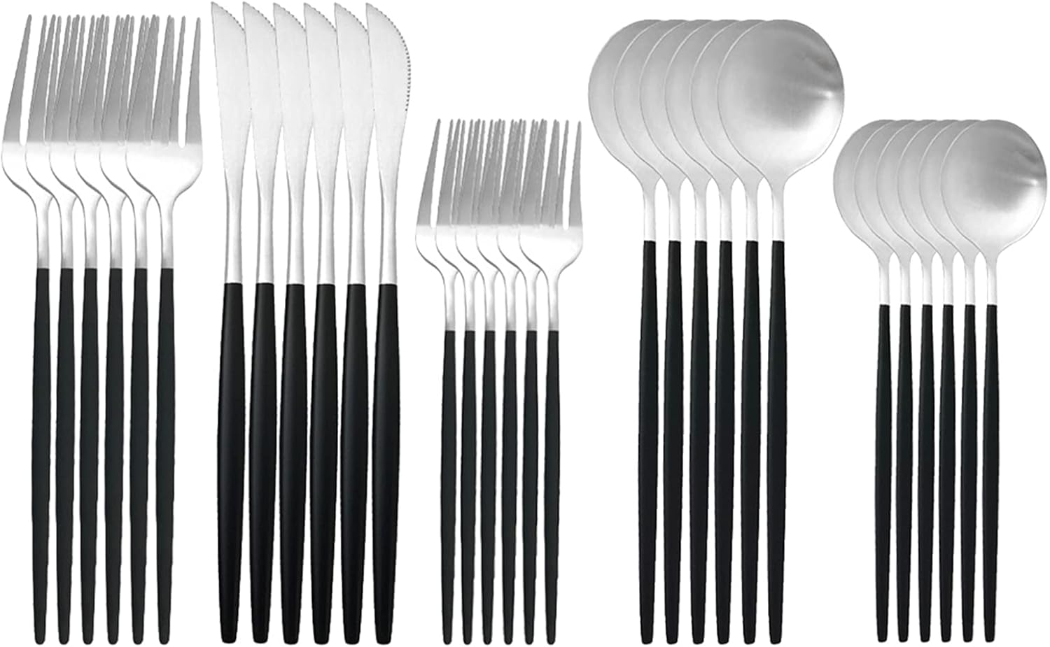 Silver Silverware Set Flatware, 30 Pcs Satin Finish Stainless Steel Flatware Set For 6, Include Fork Spoon Knife, Utensils for Daily Use and Party, Anti Rust, Dishwasher Safe, Blue Handle