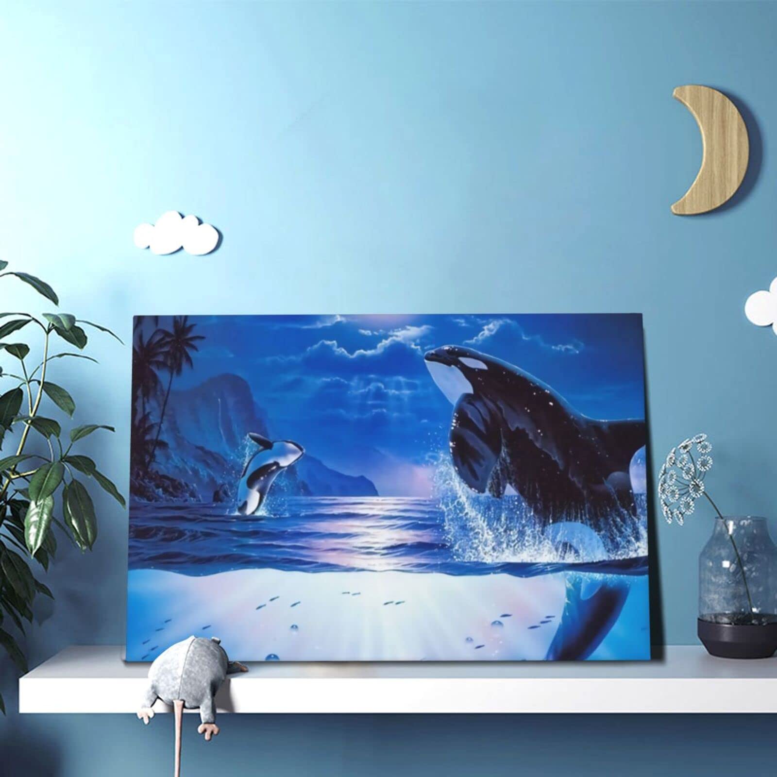 Amazon｜ラッセン カラフル クジラ シャチ 海 青空 月 芸術絵画 