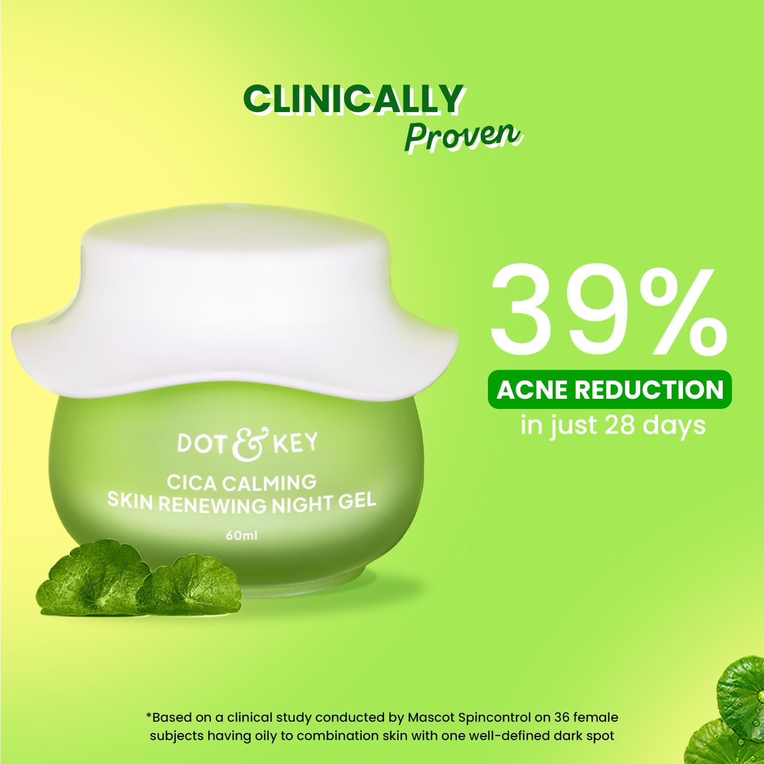 Dot & Key Cica Gel notte calmante per la pelle, 60 ml, gel lenitivo per pelli grasse e soggette ad acne, riduce il rossore, equilibra l'olio e promuove una carnagione più chiara