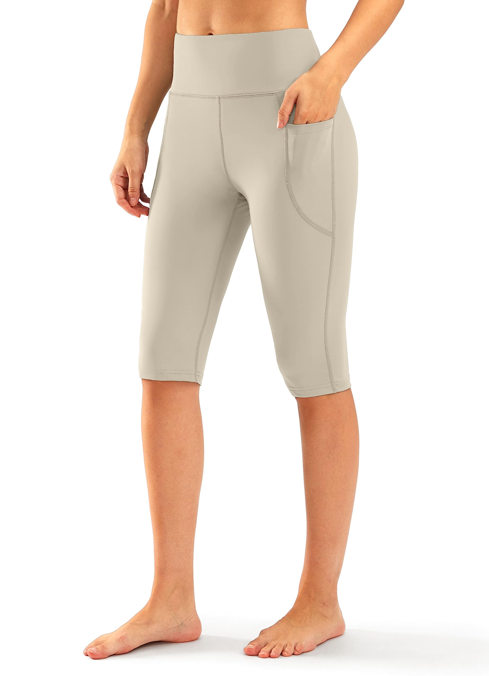 SANTINY Women's Knee Length Capri Leggings with Pockets High Waisted Workout Exercise Yoga Capris Pants for Women