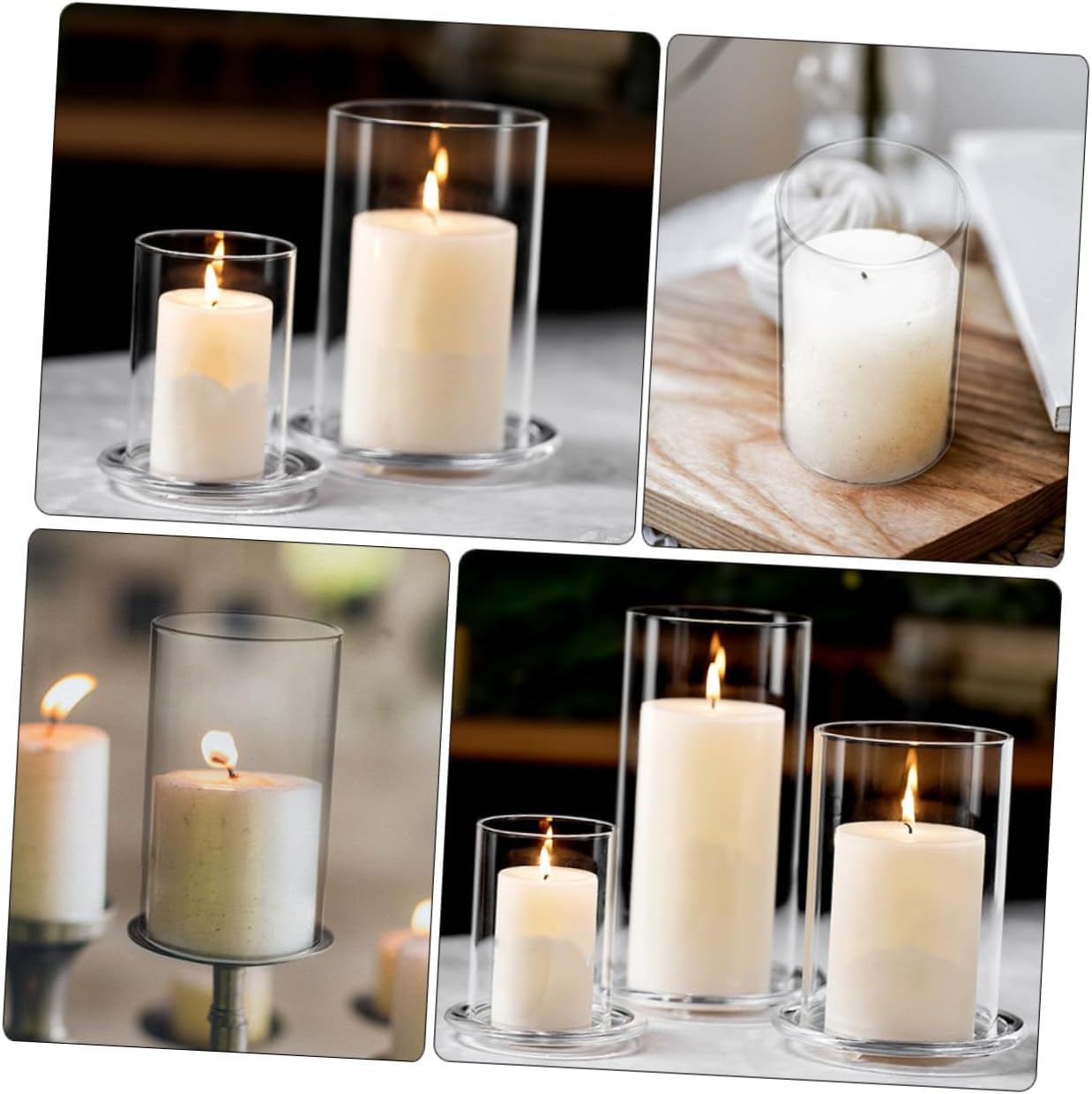 3Pcs Glass Candle Shades Open-Ended Lamp Covers Windproof Transparent Candle Sleeves for Home Decor DIY Floral Arrangement Romantic Atmosphere Enhancer