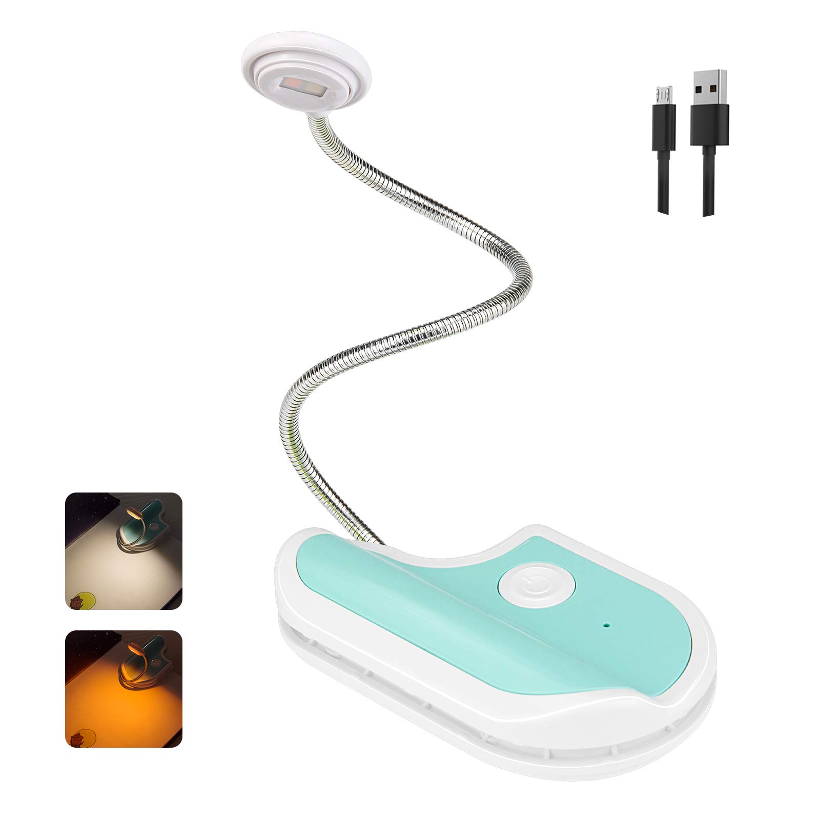 BIGMONATRechargeable Reading Light for Kids,Small Amber Book Reading Light,Multi Colors Portable LED Reading Lamp with 361° Rotary Light Neck,Wireless Clip Reading Light for Books (White)