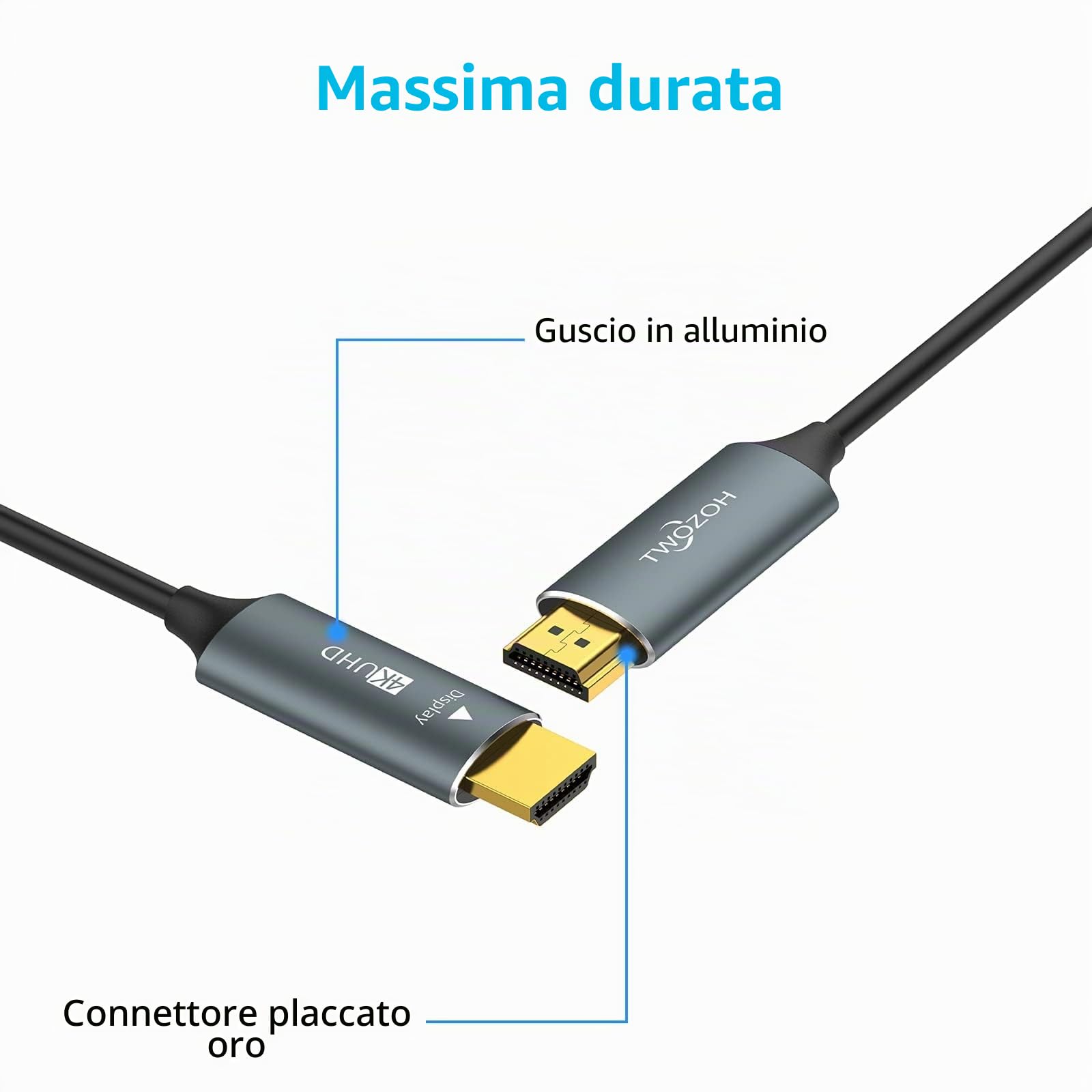 Twozoh Cavo HDMI Fibra Ottica 100M, 4K/60Hz (4:4:4 HDR10 HDCP2.2) 1440p 144Hz 18 Gbps Ad Alta Velocità UHD Fibra