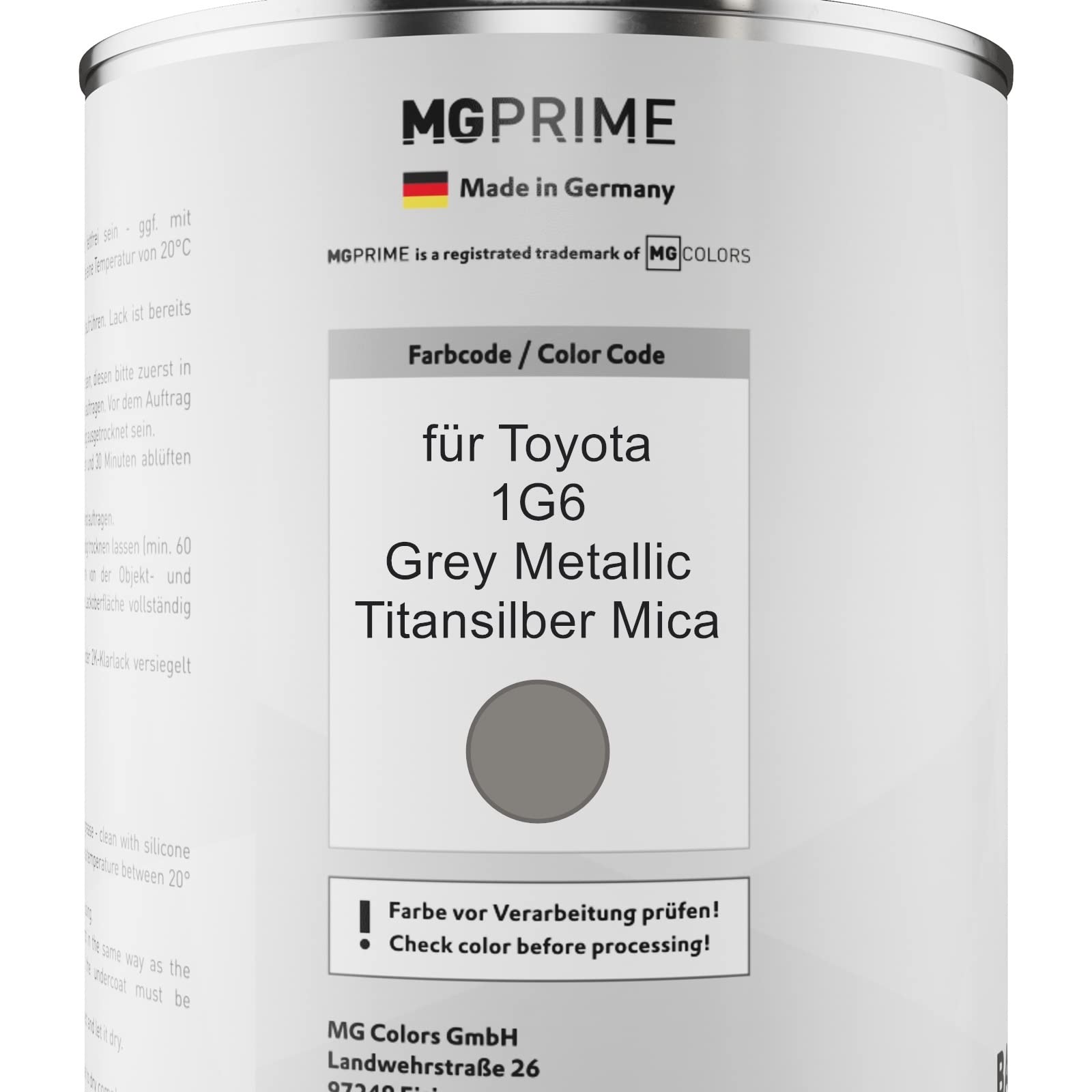 MG PRIME Autolack Dose für Toyota 1G6 Grey Metallic/Titansilber Mica 1,0L