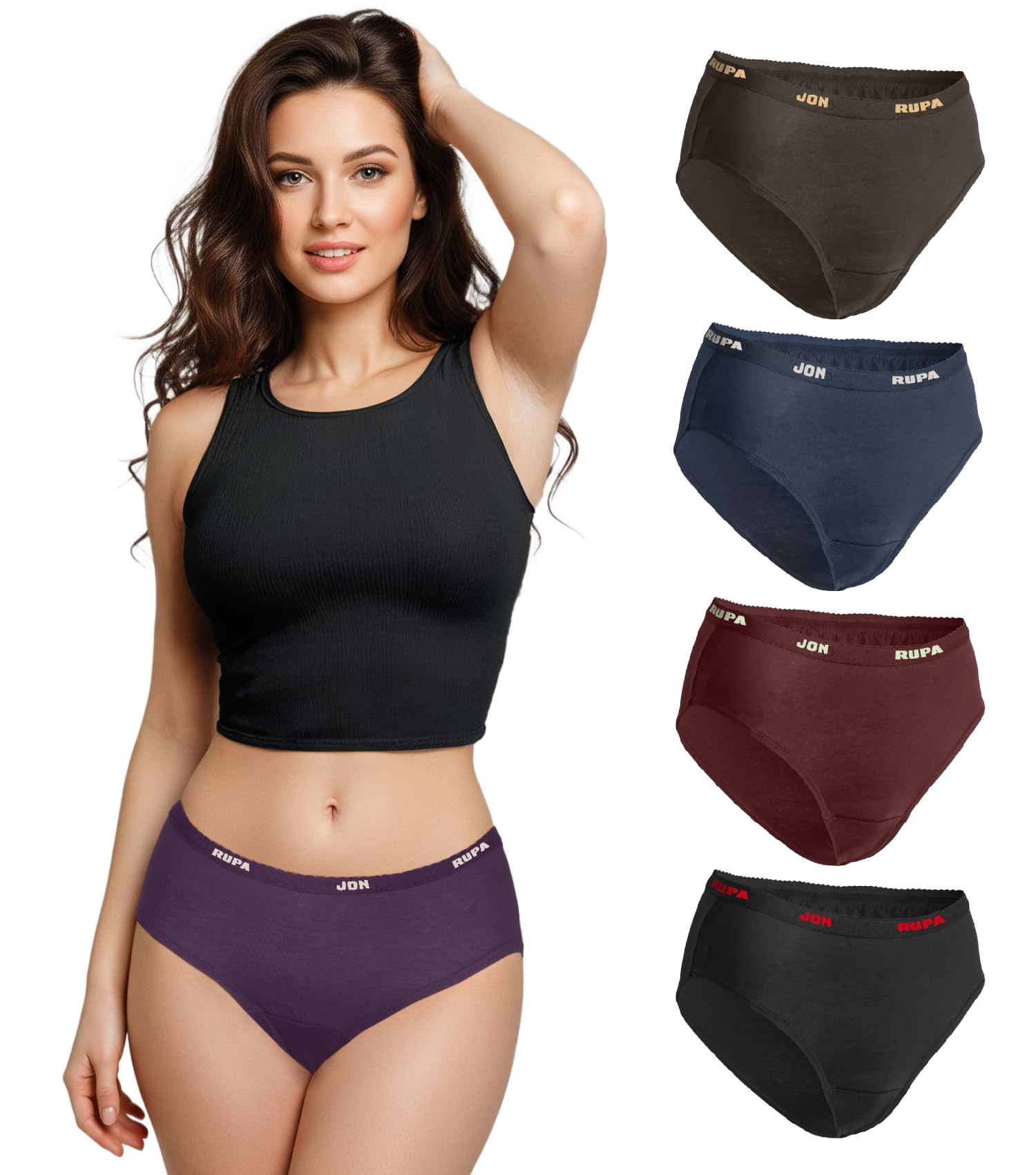 Cotton Classic Solid Hipster Panties (Pack of 5) (Jon Women Briefs OE 05_Outer Elastic-Multicolor-image-17