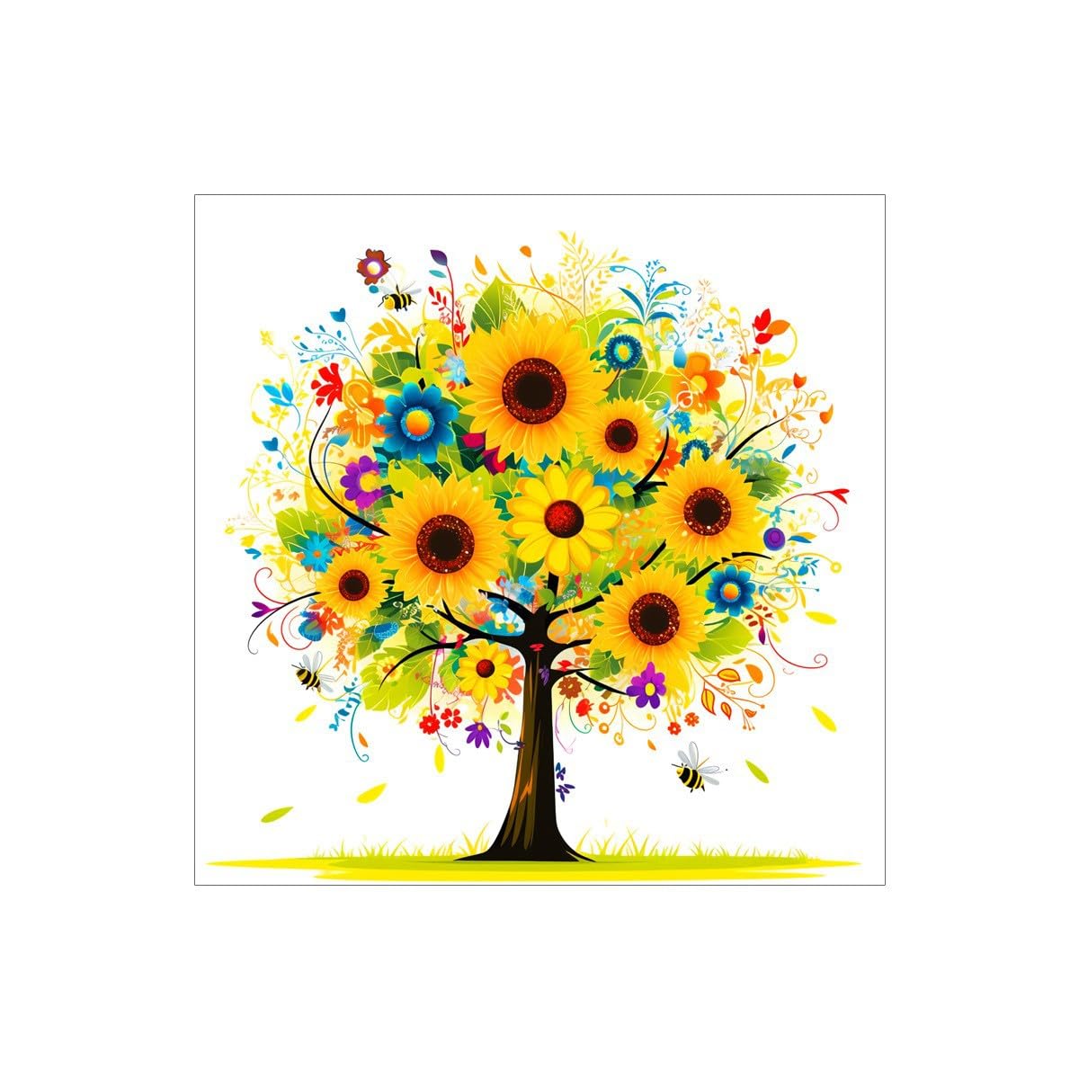 YEESAM ART Pre Printed Cross Stitch Kits for Adults & Beginners Lucky Tree-Yellow, 11ct DIY Stamped Cross-Stitch Embroidery Sets Needlework 30x30cm Wall Art Home Decor