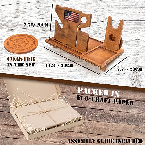 Night Stand Gun Tray Organizer Wood Gun Holder Hangun Safe Pistol Stand With Watch Charger American Flag Edc Tray - Fathers Day Gifts For Police Officers Men Gun Concealment Décor For Gun Lovers #TOP4