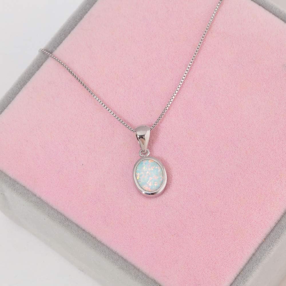 CiNily 14K White Gold Plated Opal Pendant Necklace-Flower/Oval Shap Necklace Gemstone Women Girls Jewelry Gift - Image 3