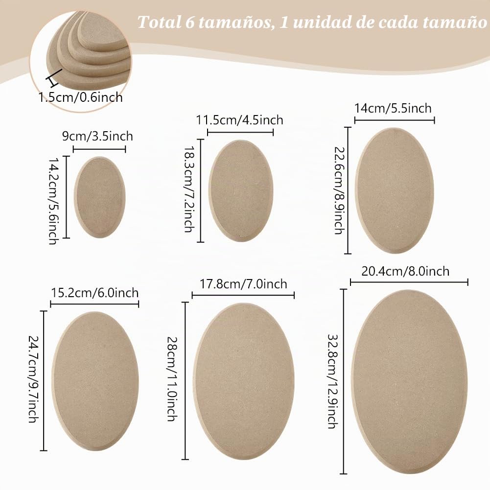 PH PandaHall Moldes de cerámica ovalados de MDF de 6 tamaños para