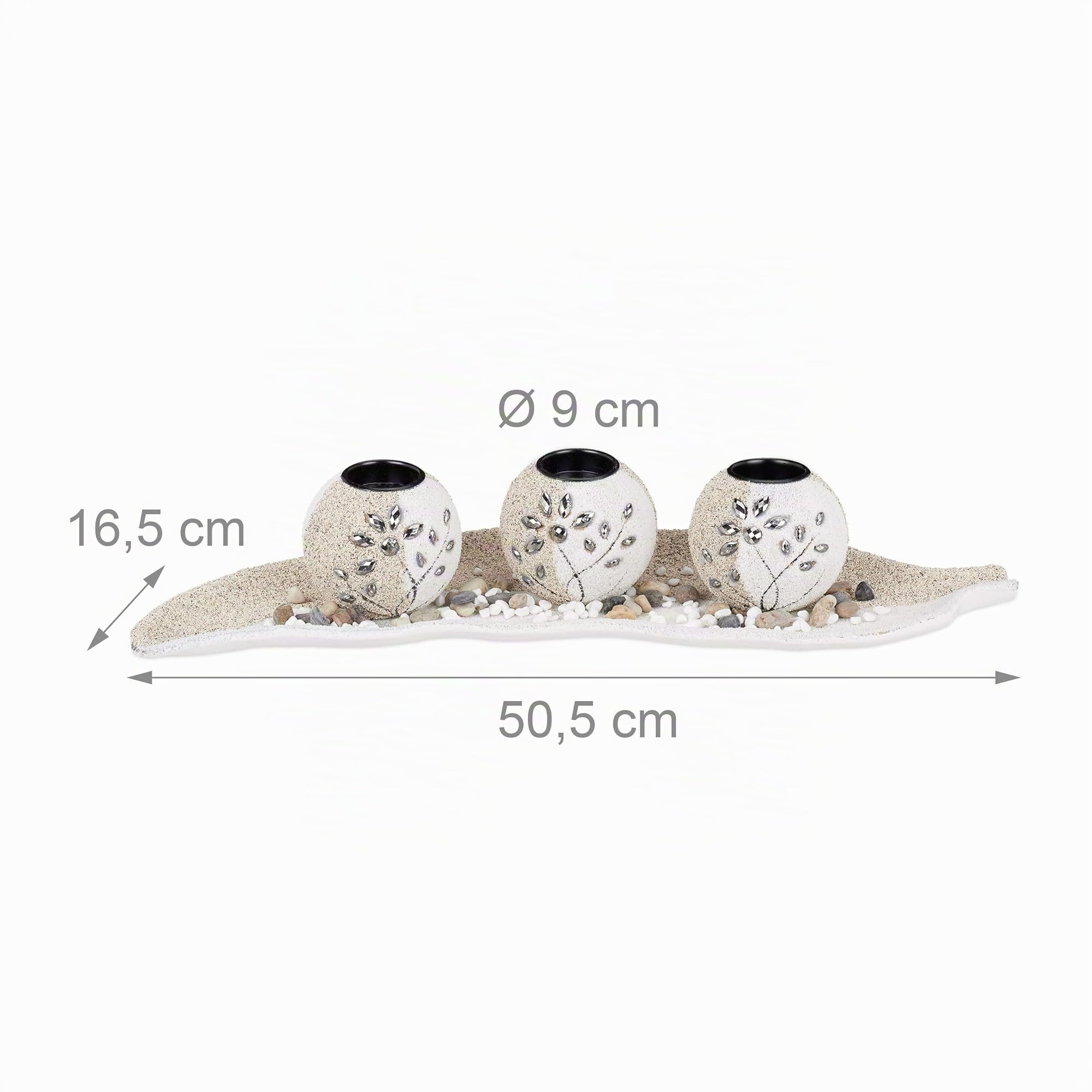 Relaxdays Set Portacandele, Base a Forma di Foglia, con Sabbia e Ciottoli Decorativi, da Tavolo, Beige/Bianco