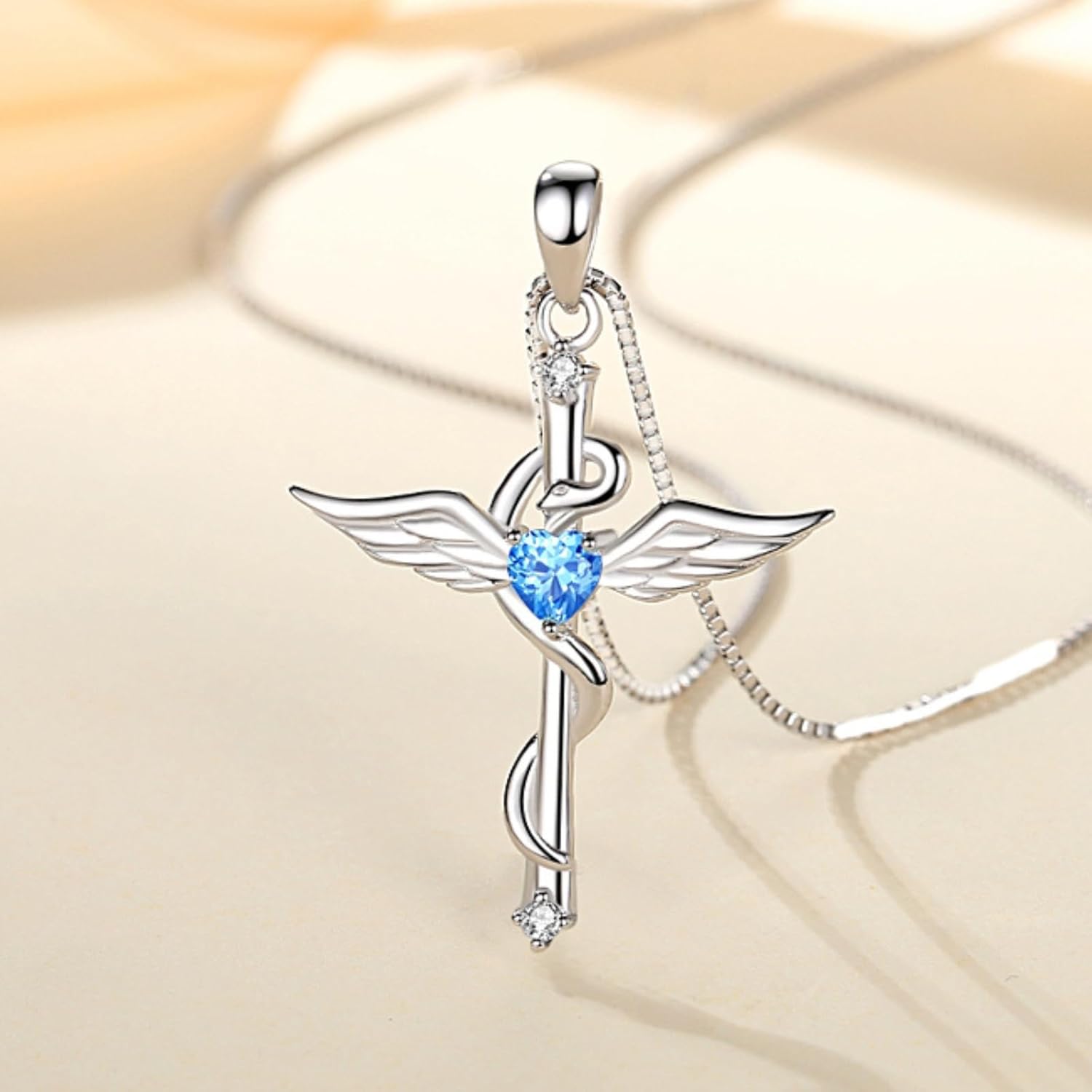 Easter Gift – Cross Necklace for Women, 925 Sterling Silver Angel Wing Charm with Heart Pendant, Adjustable Chain, Faith Christian Jewelry Gift for Mom, Wife, Girlfriend, Her