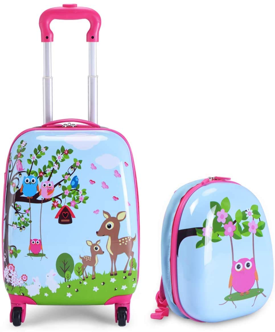 RELAX4LIFE 2 en 1 Juego de Maleta Infantil de 2 Piezas, Equipaje+Mochila con 4 Ruedas Giratorias, Mango Retráctil, Doble Cremallera y Película PC, Maletas de Viaje Infantiles, Regalo Niños (Modelo 6)