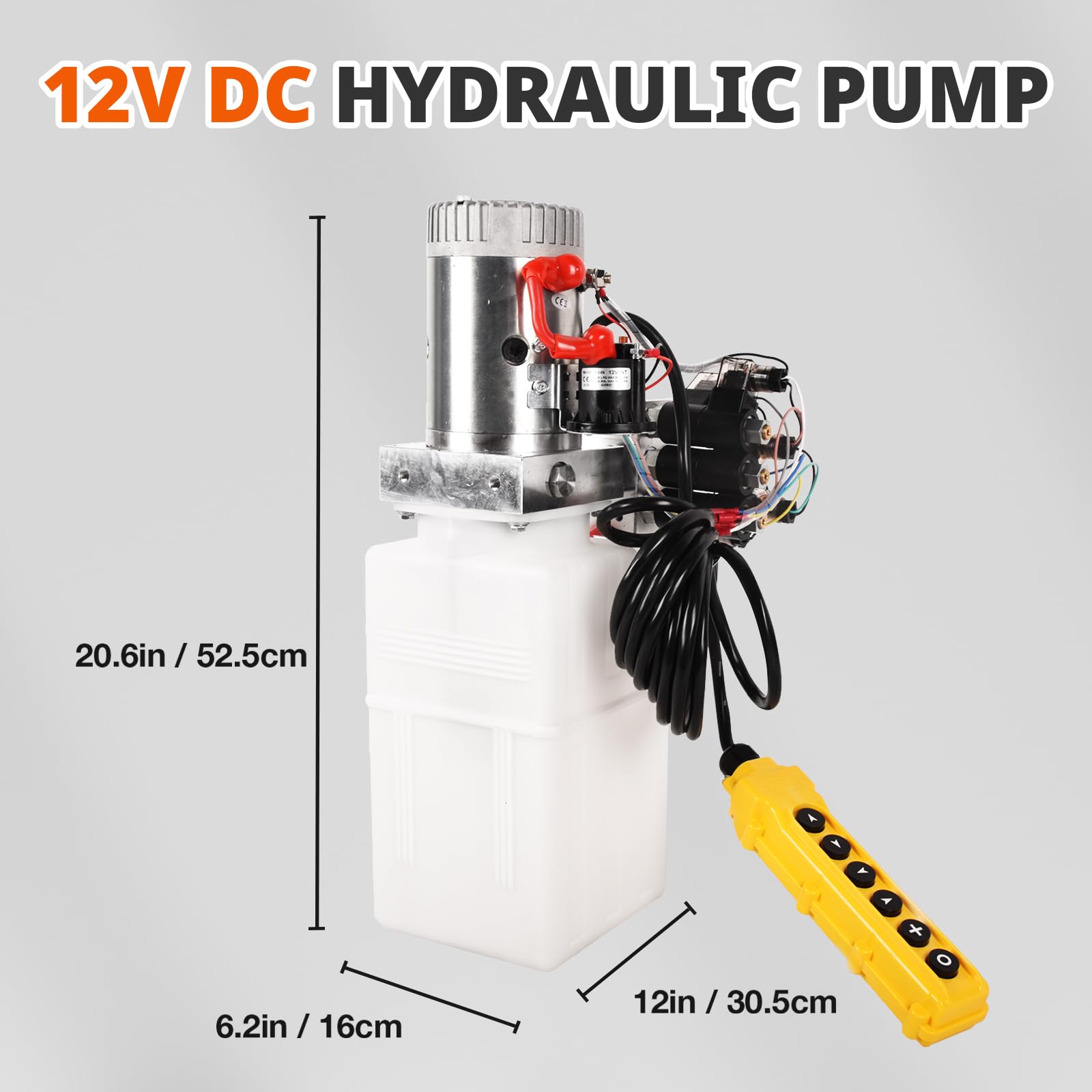 VAIDPRO Hydraulic Pump, 6 Quart 6 Way Hydraulic Power Unit 12V DC Double Acting Dump Trailer Pump Solenoid Electric Hydraulic Pump with Plastic Reservoir for Car Lifting