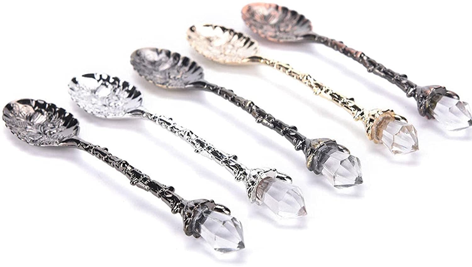 Löffel Restaurants 1 stücke Vintage geschnitzte Blume Kristall Kaffee Teelöffel Legierung Dessert Snack Scoop Eiscreme Tee Zucker Kuchen Mini Löffel Geschirr Esslöffel Hause(3)