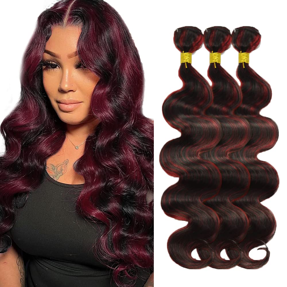 28 28 28 Inch Ombre Burgundy Bundles P1B99J Body Wave Bundles 2 Tone Black Mixed With Wine Red Bundles 8A Brazilian Virgin Hair Extensions Burgundy Body Wave Bundles 300g