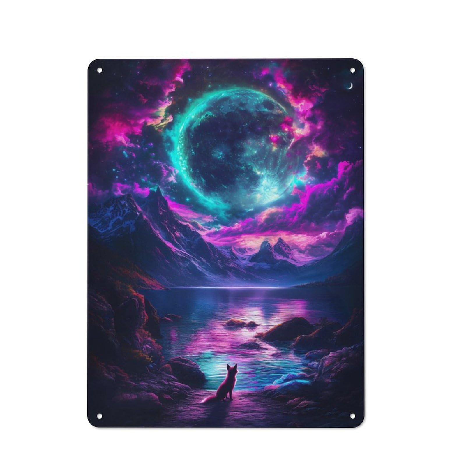 Junmoney Fox Under Neon Moon 40X30cm Retro Metal Sign With For Café Or Restaurant, For Collectors Decorating Cafés And Restaurants