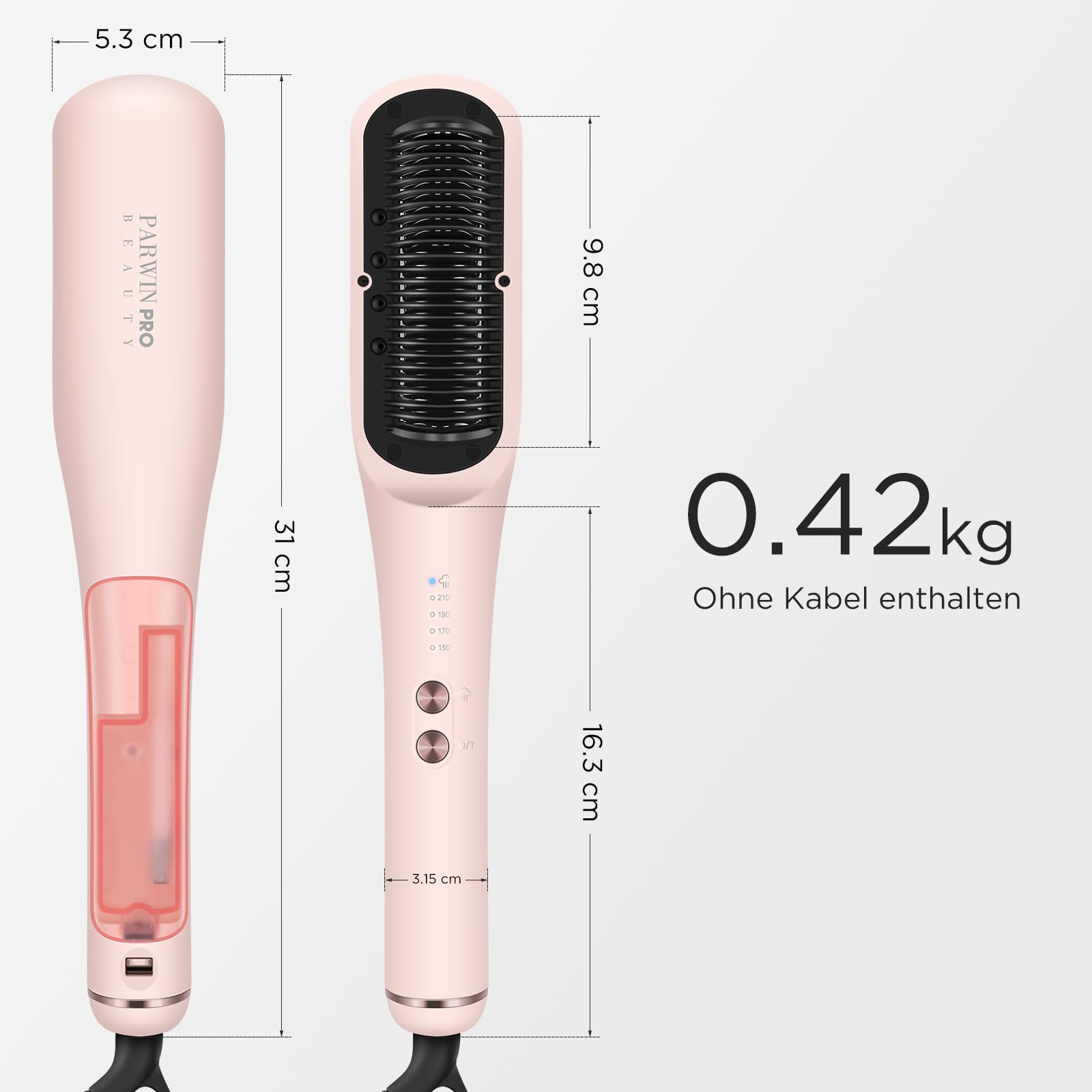 Pro Dampf Glättbürste, PARWIN PRO BEAUTY 3-in-1 Dampf Haarglätter Bürste, LED-Anzeigeleuchte, Ionentechnologie & Dampf für doppelte Pflege, reduziert Schäden, 4 Temperatureinstellungen - Rosa