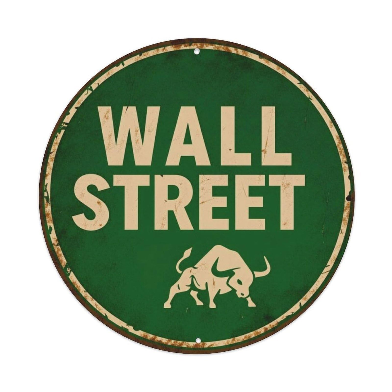 Vintage Wall Street Bull Financial Round Decor Sign Vintage Aluminium Metal Sign, Retro Wall Decor for Home, Bar, Garage & Farmhouse 20x20cm