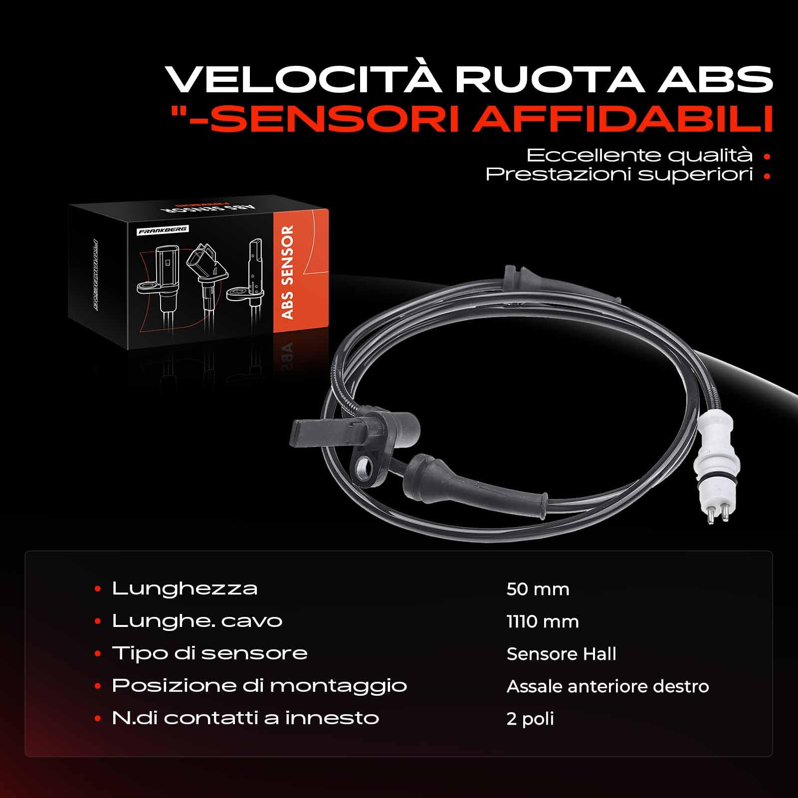 Frankberg Sensore ABS asse anteriore destro 46546935 | Compatibile con: Seicento/600 187
